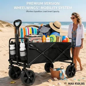 450LBS Heavy Duty Folding Wagon - Ultra-Compact All-Terrain Beach Cart with Brakes, Large Capacity Utility Wagon for Camping, Travel, Hunting & Outdoor Leisure Use
