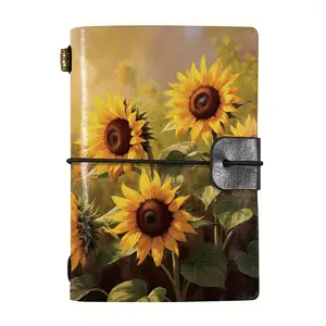1pc Short Pocket Subject Notebook A7 Size 5.5x3.7 Inches, Sunflower Field Design Ideal Gift for Thanksgiving, Christmas and Birthday