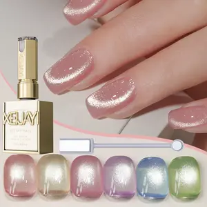 6PCS*15ML Super Bright Romantic Time Cat Eye Nail Art 6-Color Set with Magnet Spring Fashion Salon Cat Eye Design Art Gel Shiny Glossy Sparkling Cat Eye Women'S Nail Art Tool DIY Nail Gel