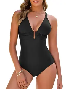 GRAPENT One Piece Swimsuit Women Ruched Sexy Plunge U Hook Bathing Suit Swimwear 2026 Swimming Beach Vacation Outfit summervibes outdoorfun