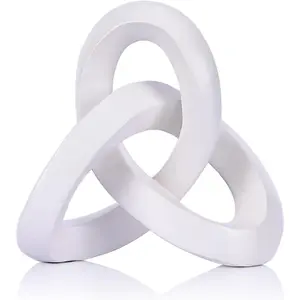 Modern White Knot Sculpture Decor – Abstract Geometric Tabletop Statue for Coffee Table, Bookshelf & Mantel, Contemporary White Decorative Accent for Living Room