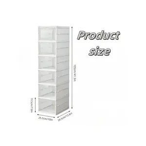 Sturdy Clear Plastic Shoe Storage Box, 6-Tier Foldable Shoe Rack with Clear Door, Stackable Shoe Container for Closet & Hallway
