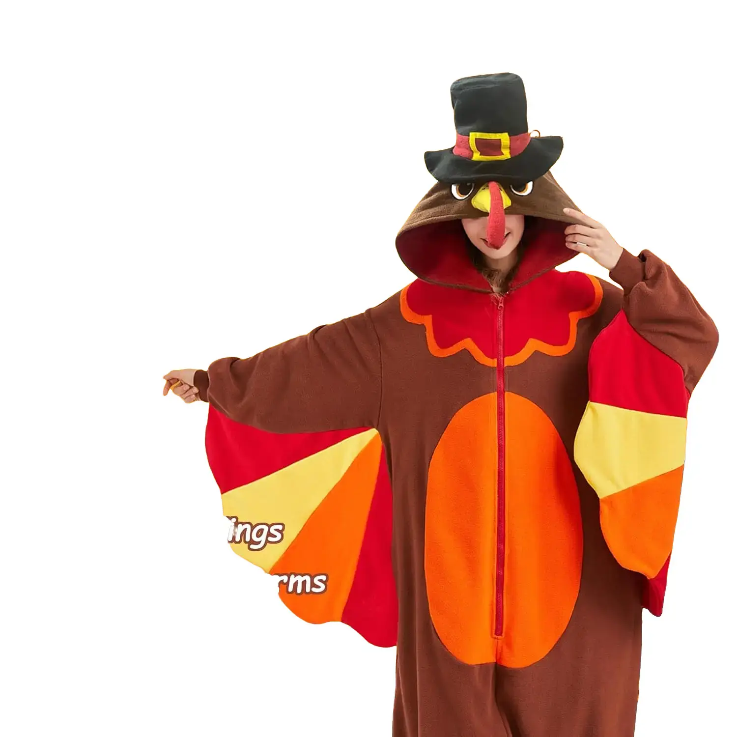 Thanksgiving Turkey Costume - Adult Pull-On Onesie for Women & Men - Funny Vivid Expressions - Perfect for Thanksgiving or Halloween - One-Piece Cosplay Pajamas Animal Festive Loungewear Ghost Face Scream cotton sleepwear