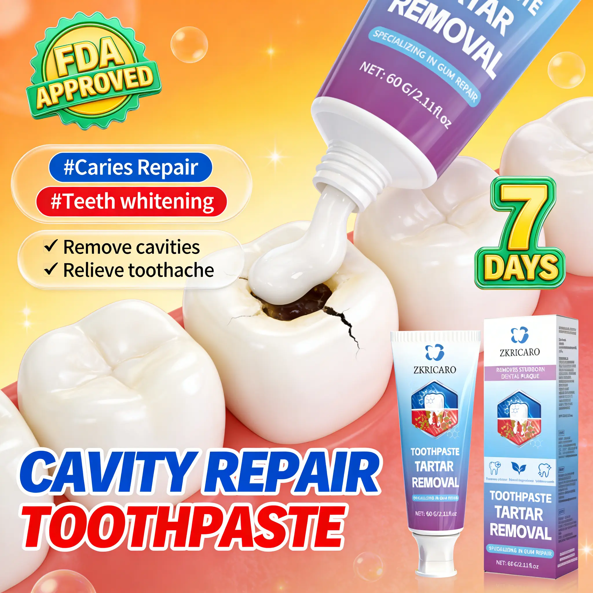 Chamomile Tea Tree Anti-Cavity Toothpaste - FDA Certified, Sensitive Oral Care, Repairs Cavities, Fills Holes, Removes Plaque, Relieves Toothache, Gentle Yet Effective, Non-Irritating, Long-Lasting Protection, Peppermint