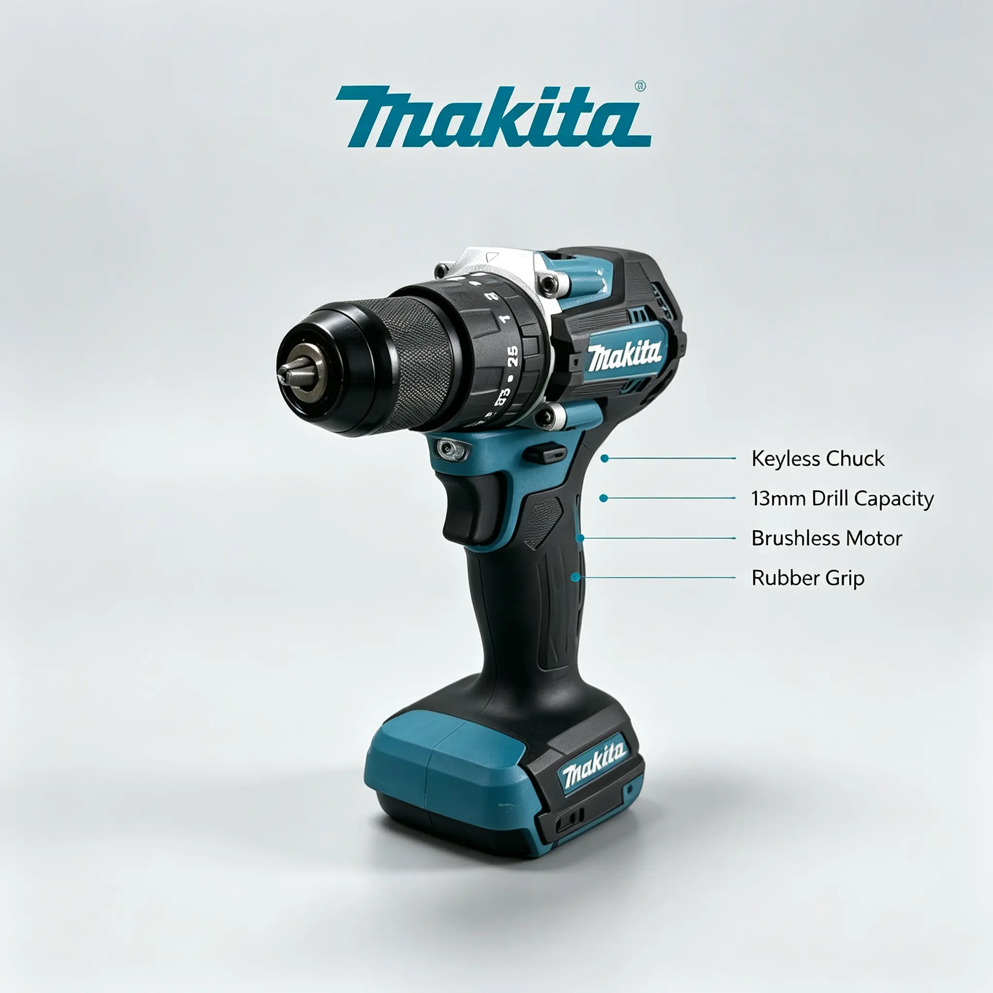 Makita DHP487 18V LXT Brushless Cordless Hammer Driver Drill - 13mm, 2-Speed Gearbox, 20-Position Clutch, Twin LED Work Lights, for Wood, Steel, Masonry Drilling & Screw Fastening
