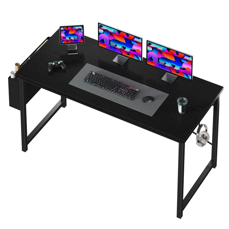 Sweetcrispy Sturdy Gaming Desk - Dual-Monitor Laptop Office Furniture with Storage Bag, Headphone Hook, Desk Accessories, Ideal for Small Spaces, WFH Setup