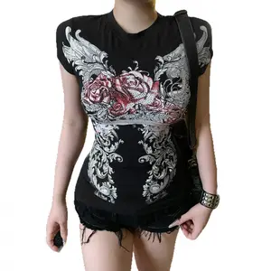 Grunge Shirts Emo Clothes Teen Girls Vintage Graphic Tee Y2k 2000s Goth Top Women Mcbling Short Sleeve Streetwear, Crop Tops, Gothic