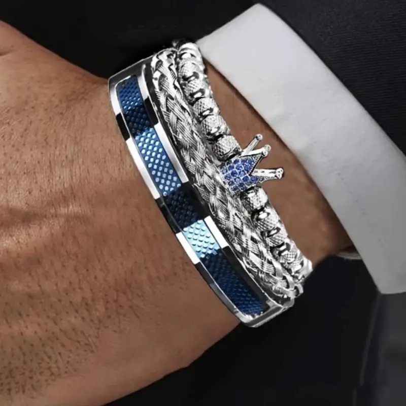 Men's Elegant Crown Design Cuff Bangle Set, Fashion Jewelry & Jewellery Accessories for Party, Daily Outfit Decoration, Trendy Exquisite Jewelry for Birthday Gift