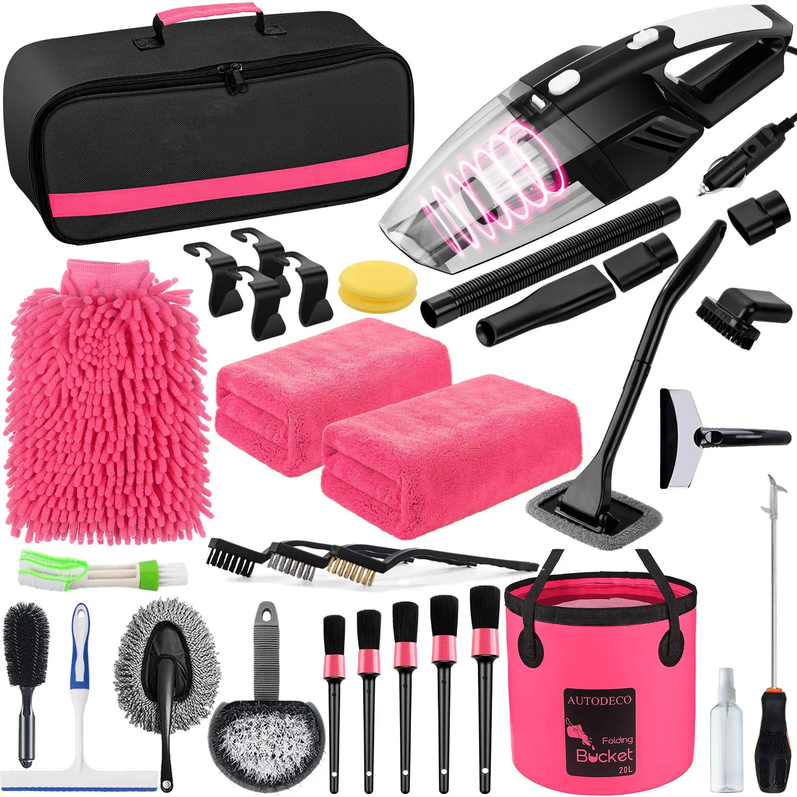 Car Cleaning Kit with High-Powered Handheld Car Vacuum, Foldable Bucket, Snow Shovel, Tire Brush, Chemical-Free Tools - 3-Color Interior Detailing Kit for Holiday Gifting to Family, Car Cleaner Interior, Cars Accessories