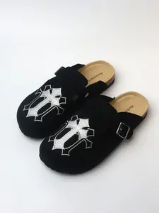 Men's Embroidered Mule Shoes, Stylish Punk Clogs, Casual Leather Upper, Rubber Sole, All-Season Footwear, Less Than Ankle Height, Comfortable Casual Footwear Walking Shoes Half-Slipper Design