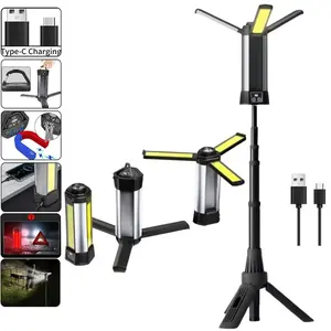 6000mah COB LED Work Light, Magnetic Hook, Adjustable Brightness, Extendable Pole, Type-C Charging, Rechargeable Work Light, Ideal for Welding, Car Repair, Outdoor BBQ, Camping