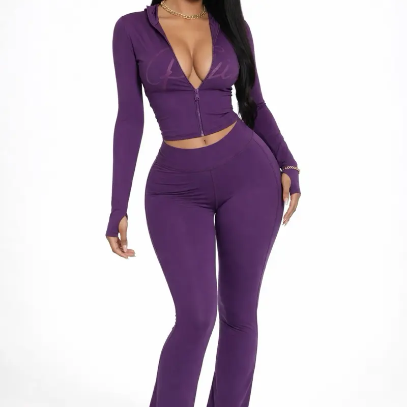 Women's 2-Piece Gia Tracksuit Set, Basic Comfortable Backless Design with Zipper Pants for Sports & Outdoor Activities