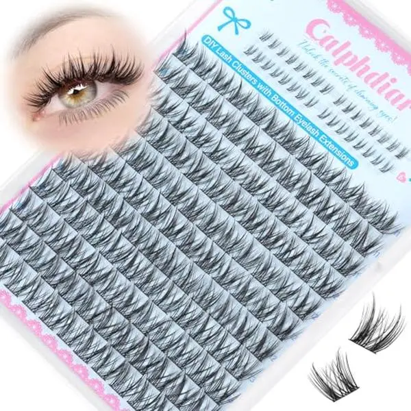 calphdair Natural Lash Clusters with Bottom Lashes DIY Wispy Cluster Eyelash Extensions C-curly Individual Lashes 11-13mm Short Eyelash Clusters Manga Cluster Lashes with Bottom Lash Extension 164pcs