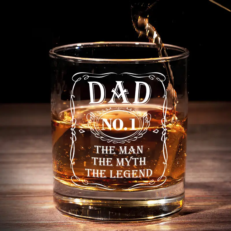 Pawfect House Dad No.1 Whiskey Glass – Birthday Gifts For Dad, Grandpa, Papa From Daughter Son - The Man The Myth The Legend 11 Oz Glass Whiskey