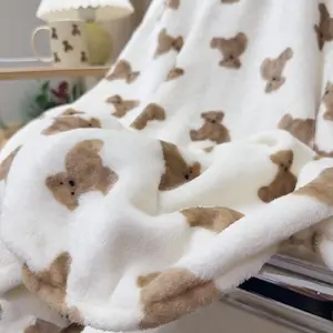 Soft Plush Teddy Bear Print Blanket, Comfortable Bedspread, Stroller Cover and Baby Crib Sheet with Cute Bear Pattern, Warm Bedding Accessories, All-Season Bedding, Bed Linens, Bedding Sheets
