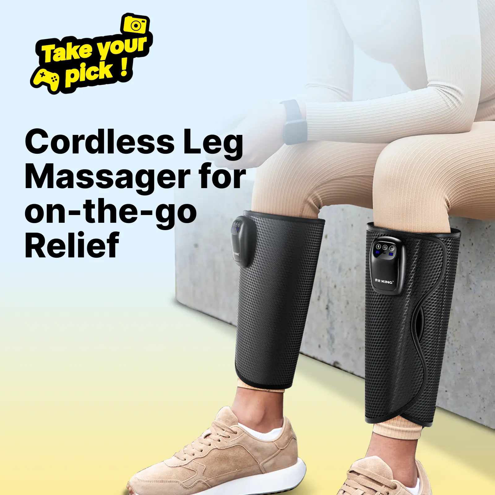 【FIT KING】Air Compression Cordless Calf Massager, 3 Modes & Intensities, Rechargeable Leg Massager Comfort Massaging Device Relaxation Tool mothersday gift summerwins