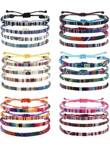 24 Pcs Boho Surfer Bracelet Anklet Set, Adjustable Beaded Anklets, Handmade Braided Bracelet, Colorful Summer String Rope, Unisex Beach Jewelry, Adjustable Bangle