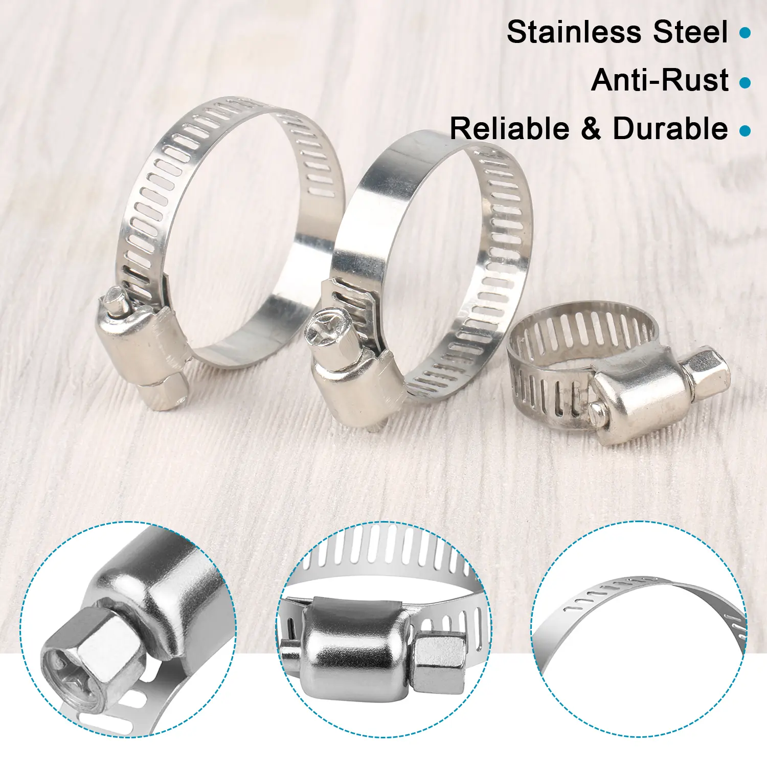 Multi-Size Rustproof Stainless Steel Hose Clamp Assortment Kit - Adjustable Sizes, Durable, 60 Pcs/101-Piece Storage Box Set, for Automotive Repairs Plumbing Pipes, Fuel Lines, Pool Maintenance