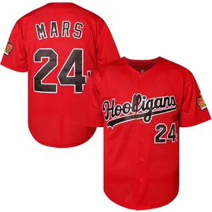 Men's #24K Red Baseball Jersey - Logo & Number 24, V-Neck Short Sleeve Button-Up, Loose Fit Polyester Uniform for Team Sports, Casual Wear & Year-Round Use - Machine Washable