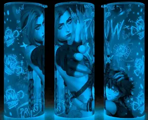Glow in the Dark Arcane League of Legends Jinx and Isha Anime Cup Mug Tumbler 20oz with Lid & Straw, Stainless Steel, Lightweight Design for Hydration - Reusable, Stylish