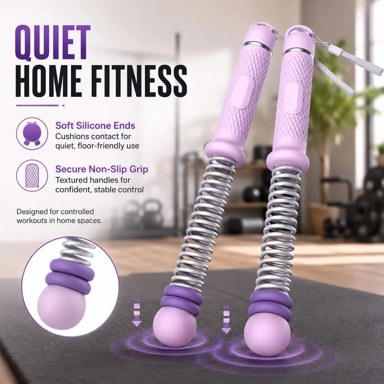 Weighted Ropeless Battle Rope for Home Gym, Heavy-Duty Arm Exerciser for Strength Training & Core Muscle Building, Portable for Controlled Workouts in Home Spaces (Purple)
