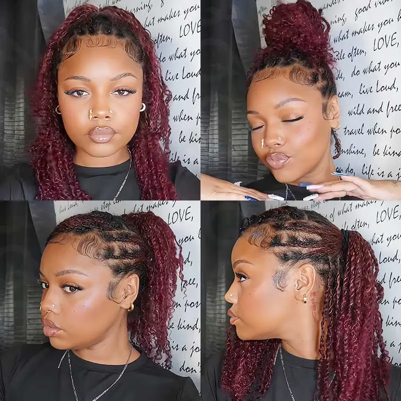 QVR Three Mix Colors Afro Kinky Bulk #1B/99J/Burgundy Human Hair For Braiding Dreadlock Hair