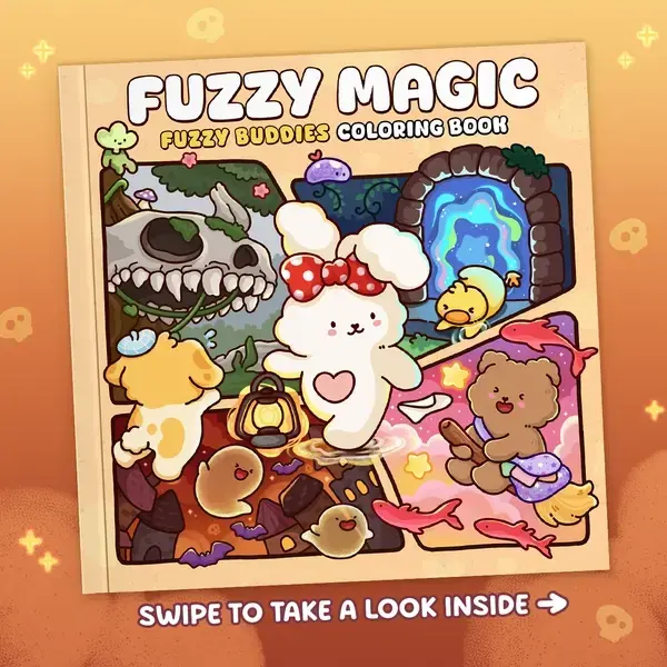 Fuzzy Magic Graphic Coloring Book - English Adult Activity Book with Single-Sided Paper, 8.5x8.5in Portable Size, Adorable Friends, Whimsical Calming Designs, Encourages Relaxation, Relaxing Anytime Anywhere
