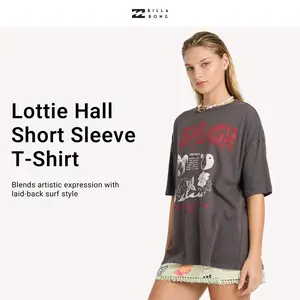 Billabong Women's Lottie Hall Short Sleeve T-Shirt, Oversized True Boy Tee, 100% Cotton, Crew Neckline, Signature Hand-drawn Art