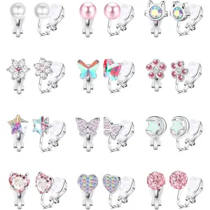 LOYALLOOK 12Pairs Cute Clip on Earrings for Women Hypoallergenic Turtle Heart Star Butterfly Flower Pearl CZ Clip Earrings Multicolored Clip-on Stud Non Pierced Earrings Set Perfect Accessory Blings Adorable Design Easy To Wear Rainbow Alloy
