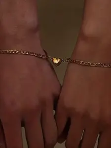 Stainless Steel Magnetic Heart Pendant Bracelet Set, Unisex Fashion Simple Design, Couple Jewelry Gift, 2 Pieces Per Set