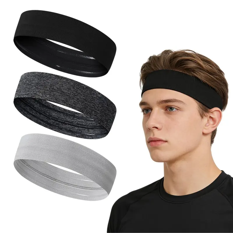 3 Pcs Sports Training Headband Set, Workout Headband, Sport Headbands, Gym Headband, Elastic Sports Hairbands with Non-Slip Silicone, Sweat Bands for Head, Unisex Sport Accessories for Football, Basketball and Running