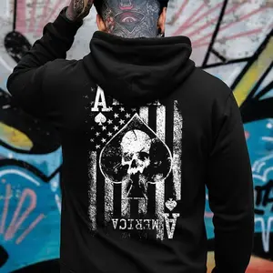 America Usa Flag Ace Of Spades Skull Hoodie, Aesthetic Tattoo Merch Outfits, Streetwear, Vintage Men Shirt, Unisex Sweater Pullover Tee