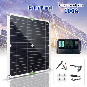 40W 12V Monocrystalline Portable Solar Panel, 100A Controller Battery Charger Kit for Phone Cable & Car Charger Included