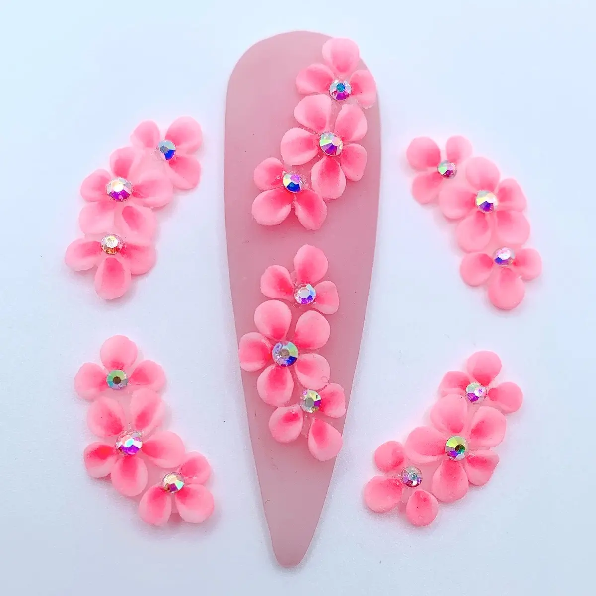 Premade 3D Pink triflower acrylic flower nail charms nail art