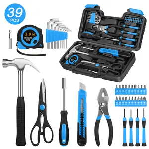 Cshidworld Household Hand Kit For Apartment Assembly 39-Piece Basic Home Tool Kit Women Storage Toolbox Blue