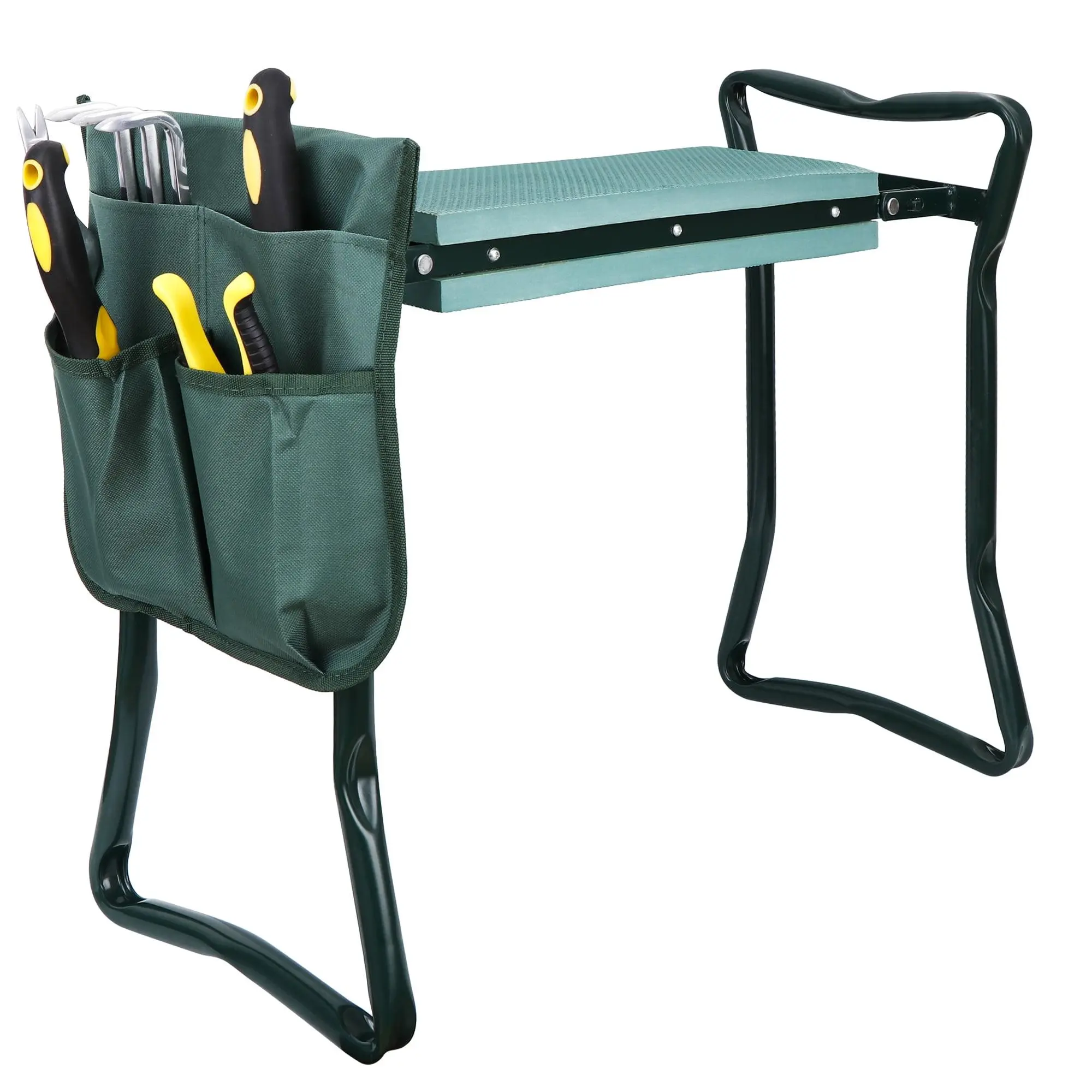 LEMY Portable Foldable Garden Kneeler Bench with EVA Cushion Pads, 600D Fabric Convenient Tool Pouch, 250 lbs Weight Capacity for Planting Tasks