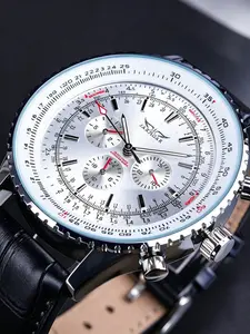 Luxury Pilot Men's Automatic Mechanical Watch, Military Multifunctional Large Analog Dial, Premium Leather Strap, Top Brand Luxury Clock