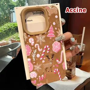 Pink Christmas Delight Pattern Luxury Matte Lambskin Faux Leather Phone Case Soft Case for iPhone 16 15 14 Pro Max 13 12 11 XR XS Plus Shockproof Drop Protection Rugged Durable Silicone Cover