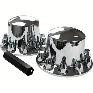 ABS Chrome Plastic 2 Rear Axle Cover Kits With 33mm Thread-on Nut Covers For Semi Trucks In Pairs