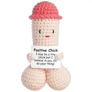 Mini Funny Positive Yarn Woolen Crochet Doll, Funny Handmade Emotional Support Potato, Funny Creative Cute Knitting Patterns with Cards, Pink Wool Gifts Birthday Party Gift Decor for Men Women (1Pcs)