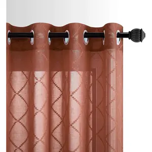 KOUFALL Terracotta Fall Curtains for Living Room,Boho Sheer Rust Colored Orange Rustic Farmhouse Western Curtains for Bedroom 84 Inches Long 2 Panels Set