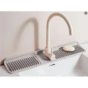 24-Inch Silicone Faucet Mat for Kitchen Sink – Splash Guard & Sink Protector Behind Faucet, Self-Draining Kitchen Counter Water Catcher, Extra Long Faucet Drying Mat, Grey