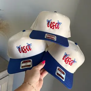 4th of July USA Hat for Women, coquette bow 4th of July girly Hat, Festive Red White & Blue Baseball Cap, Embroidered Patriotic America Hat