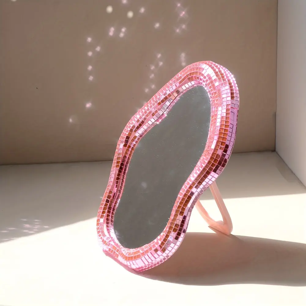 Portable Desktop Mirror with Stand - Mosaic Glass Panel Vanity Mirror Suitable for Bedroom, Bathroom & Desk - Compact Decorative Modern Mirror with Stand, Portable Makeup Mirror for &, Travel-Friendly Mirror for s & - Home Decorative Mirror