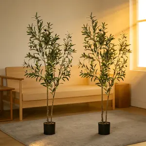 Valentine's Day Gift | DLDA 2-Piece 4Ft Faux Olive Tree with Lifelike Silk Leaves & Real-Wood Trunk for Home Office Decor Artificial Plants Decorative Fake Indoor Plants