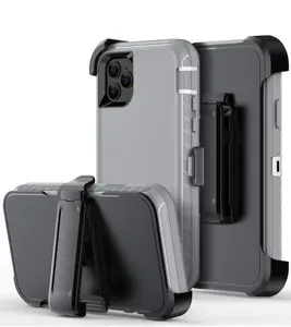 Grey Rugged Shockproof Defender Case Cover for iPhone 13 / 13 Pro / 13 Pro Max / with Belt clip