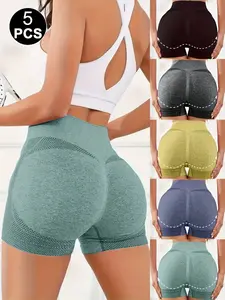 6-Pack Women's Yoga Pants, Athleisure Shorts, Stretchy Seamless Shorts, Butt Lifting Shaping Seamless Design, Sporty Fitted High Waist, All Seasons Workout & Casual Wear