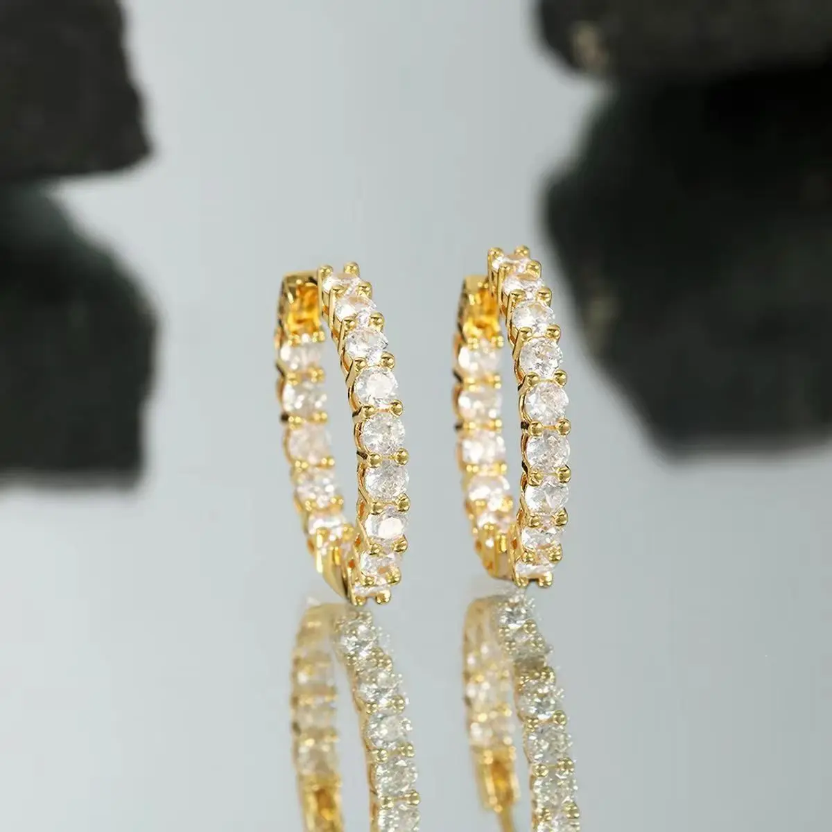 E128 Shiny Iced Out Cubic Zirconia Earrings Anti Fade Plated Hip Hop Ear Jewelry For Him Her