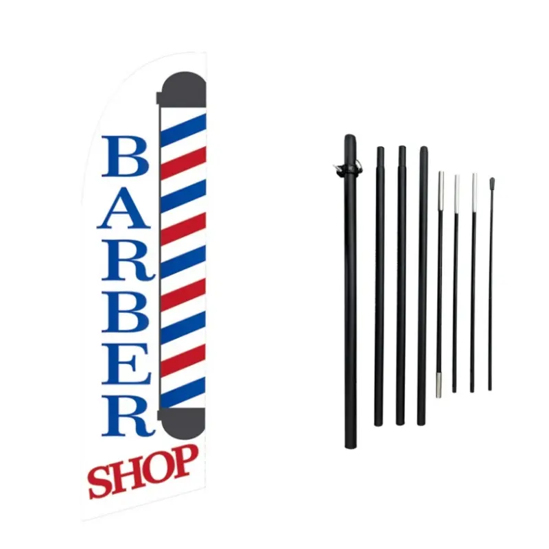 International Peppy Stars and Stripes Barber Flag-Pole Kit - Vibrant Stripes Swooper Feather Banner for Barber Shop Advertising, Beach Festive Decor