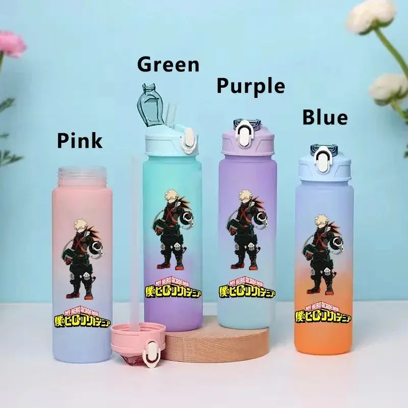 My Hero Academia Water Bottle 750ml – Gradient Leak-Proof Sports Bottle, Portable Reusable Plastic Cup for Travel & School